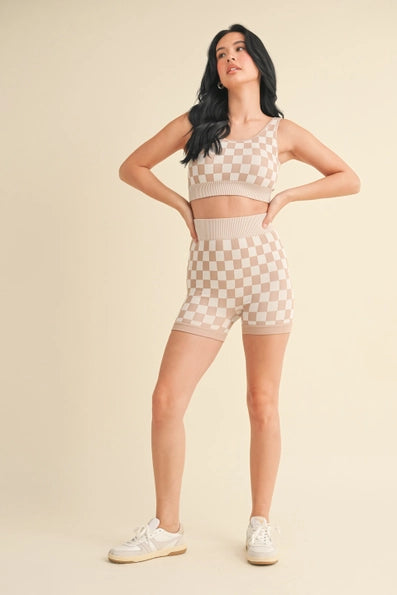 Checkmate Cropped Two Piece Set in Taupe
