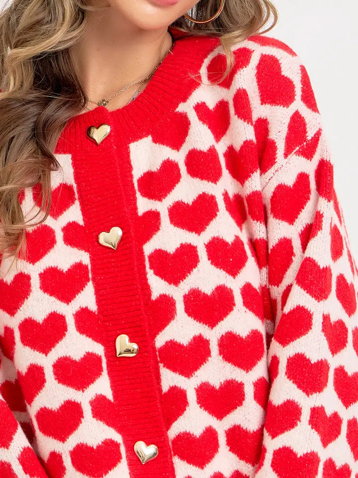 Valentine Heart Cardigan in Red