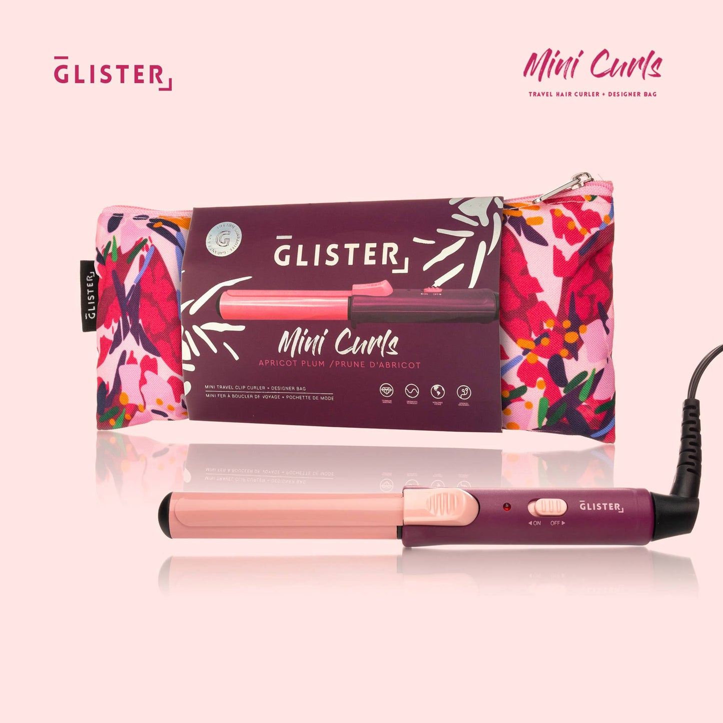 Glister - “Mini Curls” Travel Clip Curler with Carrying Pouch: Apricot Plum