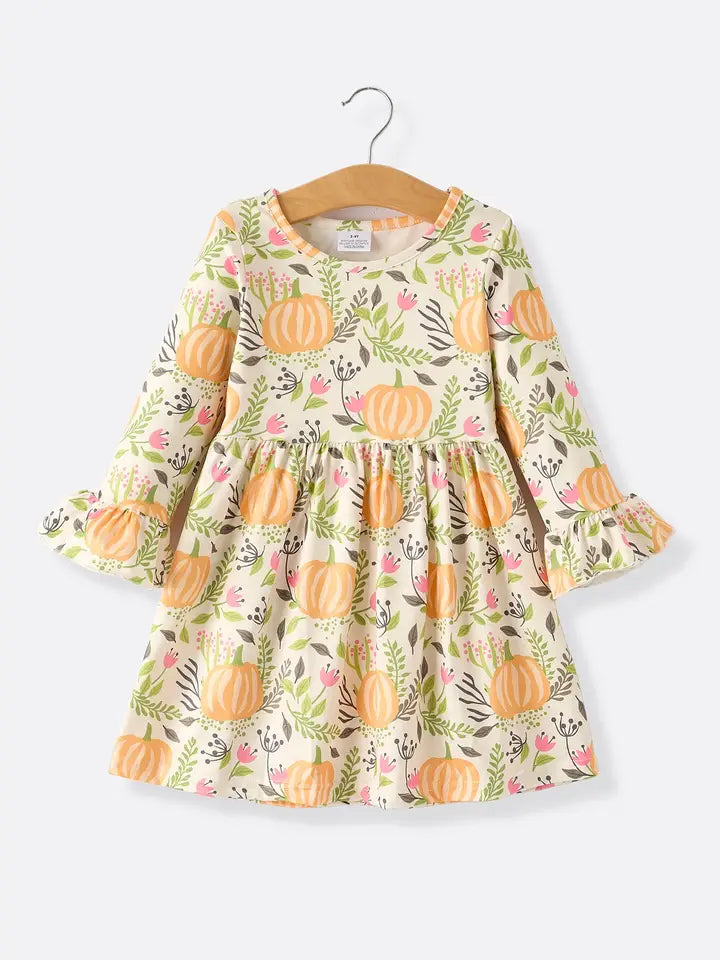 Kids Floral Pumpkin Dress Final Sale