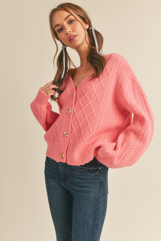 Cable Knit Cardigan in Pink