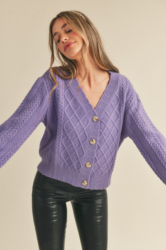 Cable Knit Cardigan in Lavender