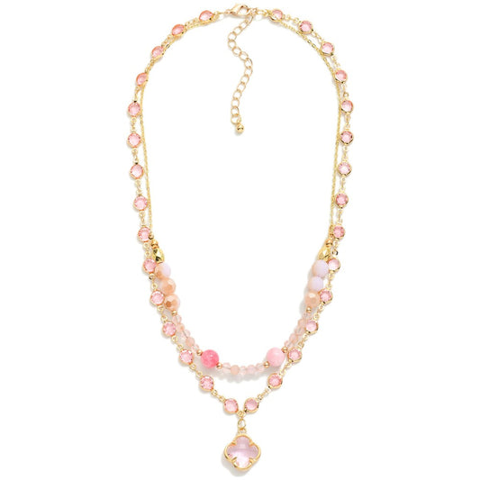 Beaded Necklace with Clover Pendant