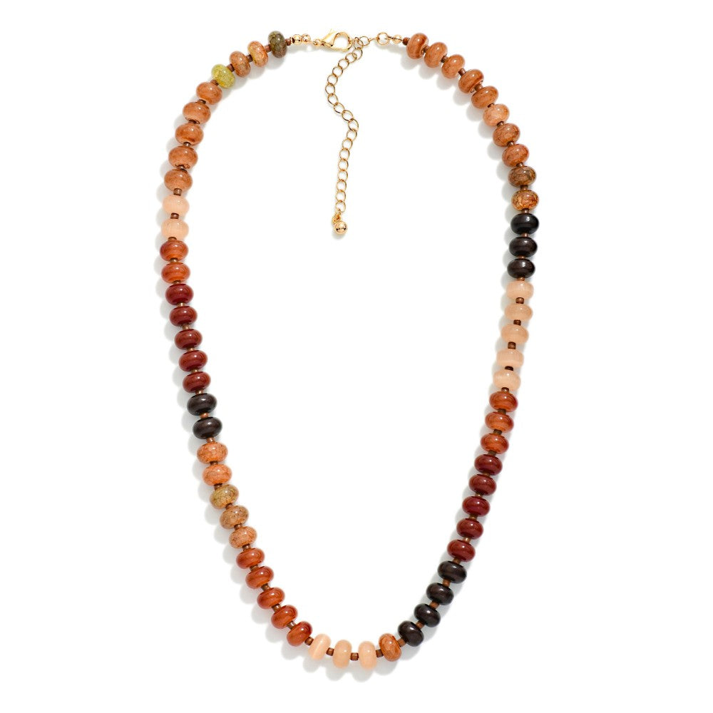 Faceted Bead and Stone Beaded Necklace in Brown