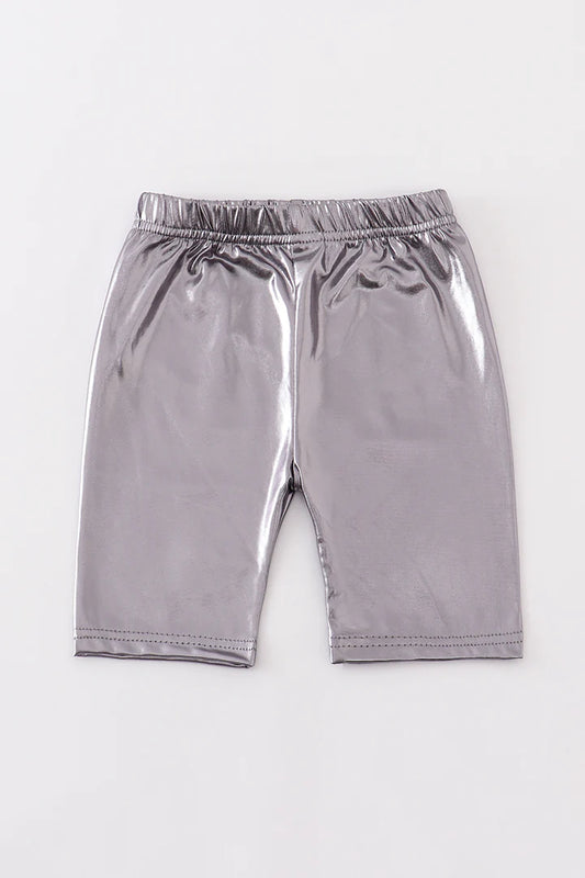 Carbon Silver Metallic Biker Shorts