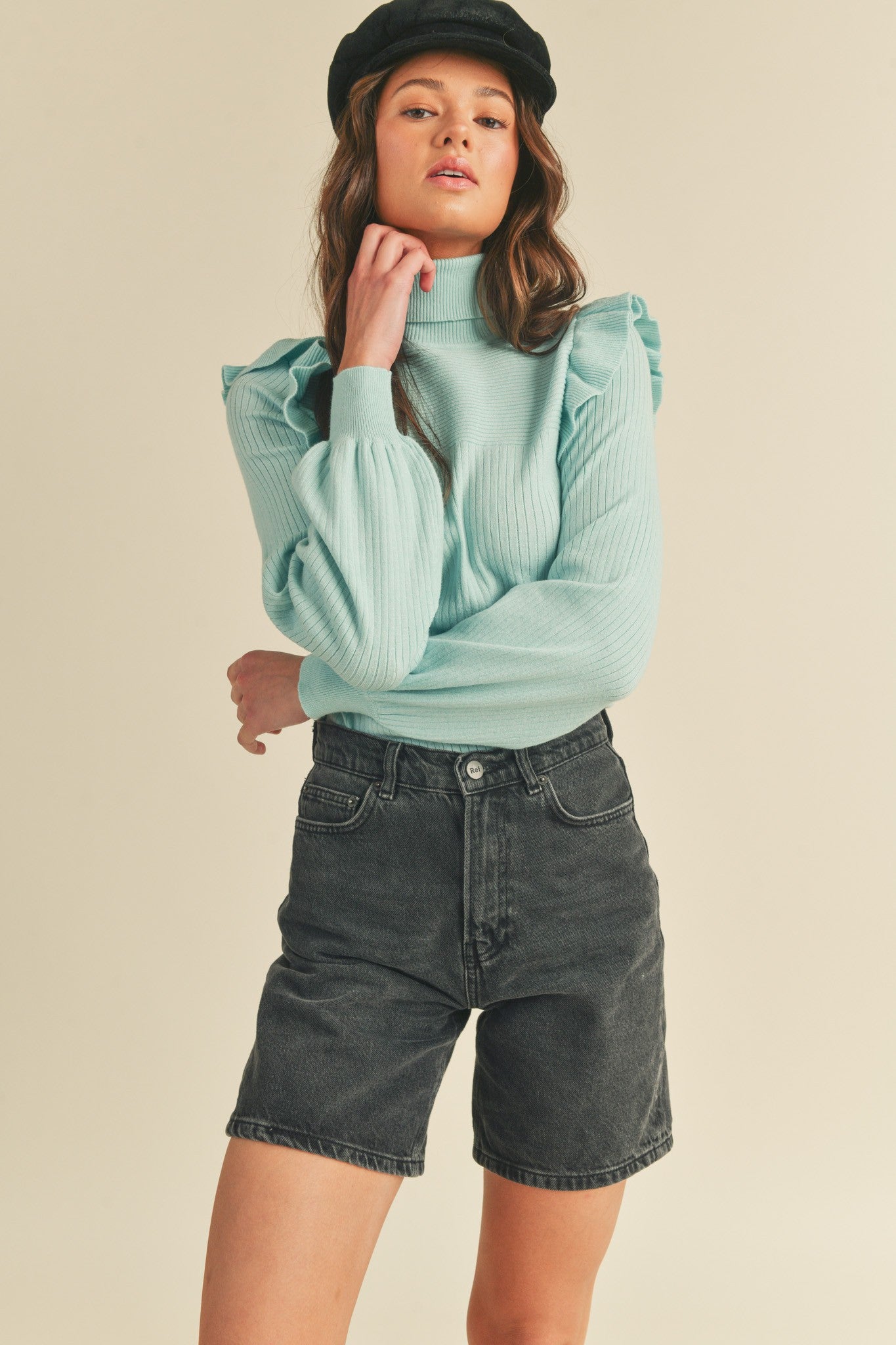 Ruffle Detail Top in Mint