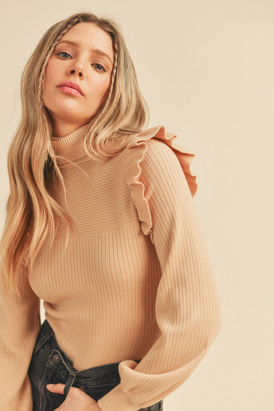 Ruffle Detail Top in Sand