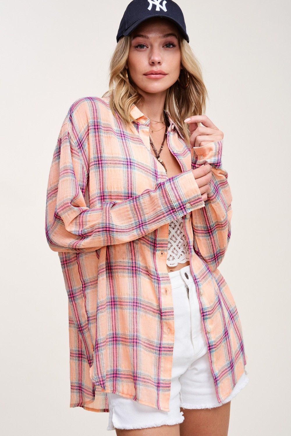 La Meil Gauze Plaid in Salmon