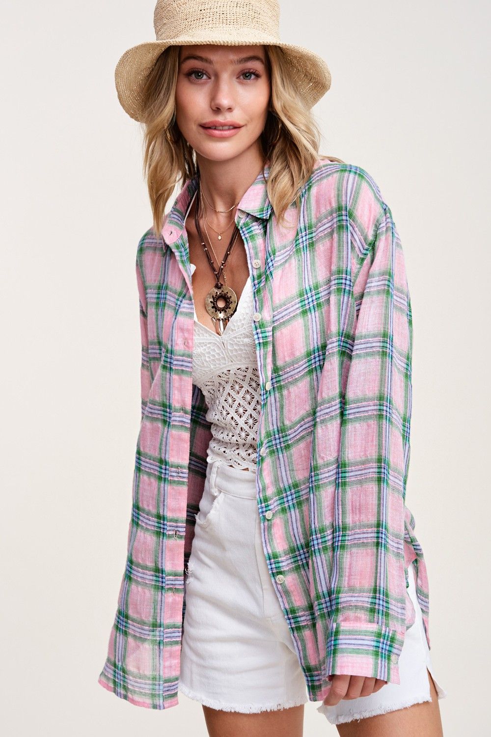 La Meil Gauze Plaid in Kelly Pink Multi