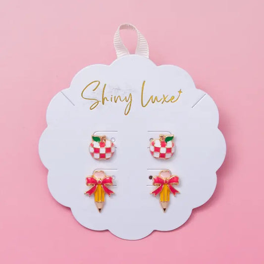 Pencil and Apple Earring Sets