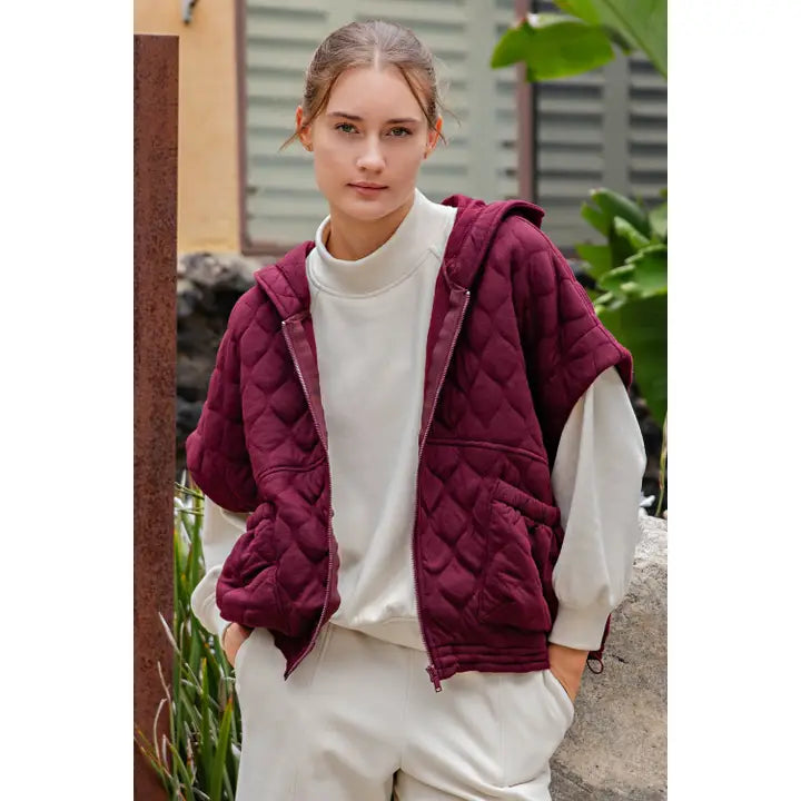 Quincy Hoodie Vest in Dark Cherry