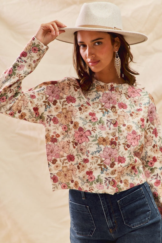 Rosie Floral Button Down Sweater