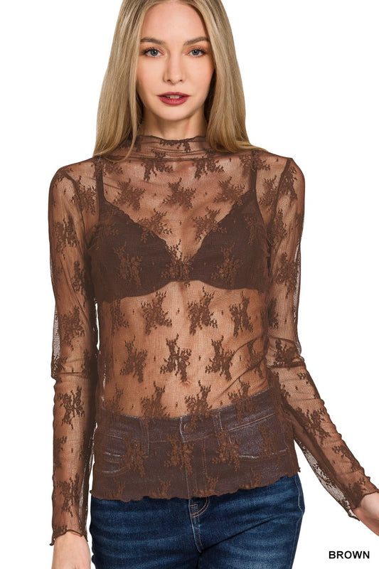 Lace Mesh Top in Brown