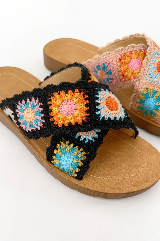 Crochet Cross Sandals in Black