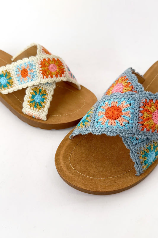 Crochet Cross Sandals in Beige