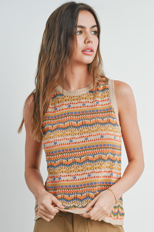Geo Pattern Knit Sweater in Taupe
