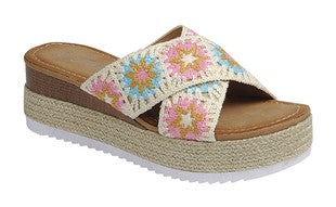 Cross Strap Crochet Sandal in Beige