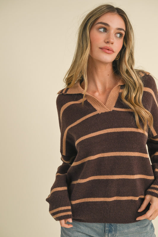 Sayler Collared Light weight Sweater in Mocha