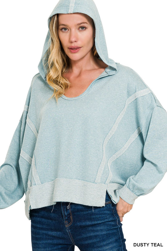 Stella Top Stitch Detail Hoodie in Dusty Teal