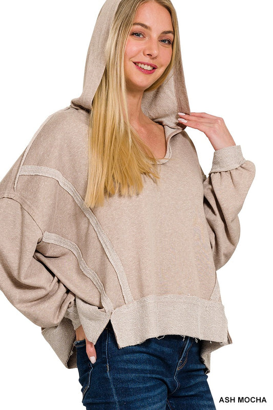 Stella Top Stitch Detail Hoodie in Ash Mocha