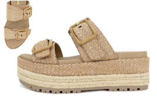 Platform Raffia Sandal in Natural