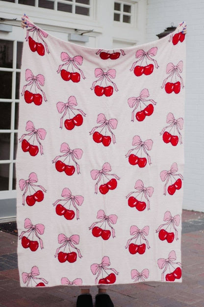 Katydid - Cherry Bows Blanket: Light Pink