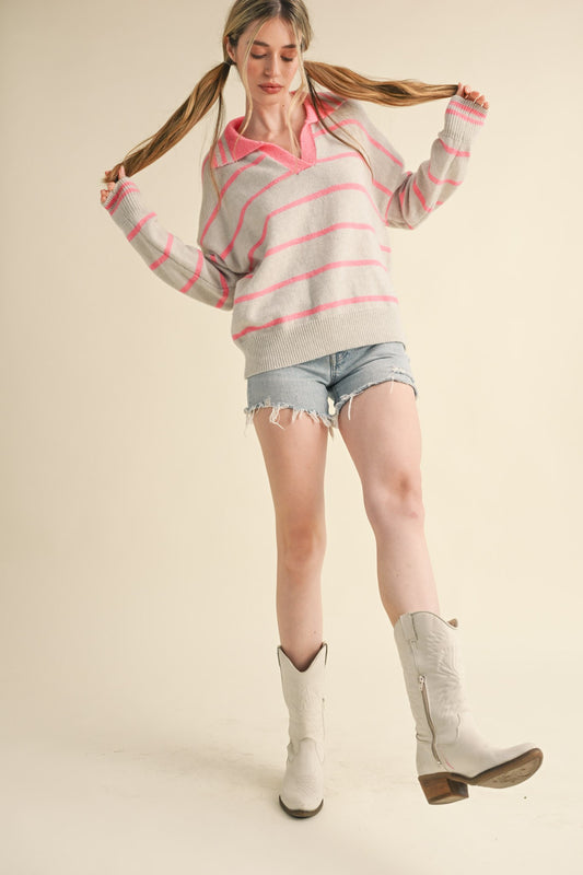 Sayler Collared Light weight Sweater in Pink