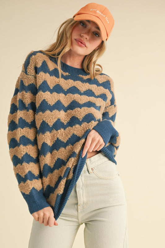 Heart Stripe Sweater in Teal