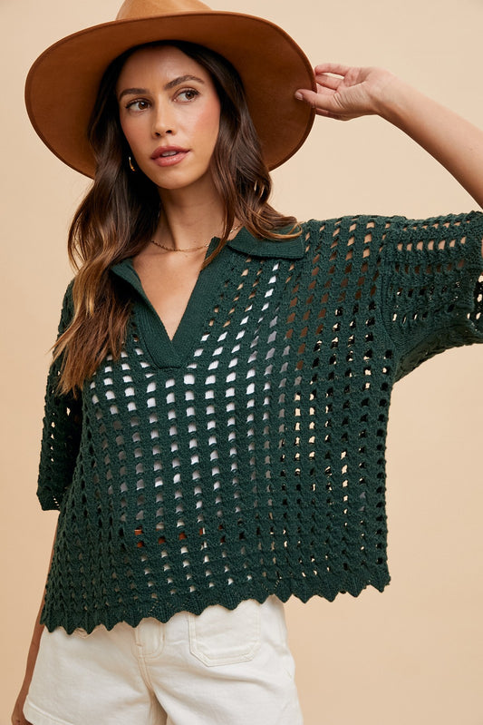 Open Stitch Top in Hunter