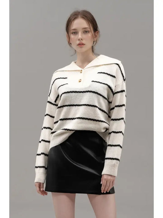 Striped Shawl Collar Knit Top