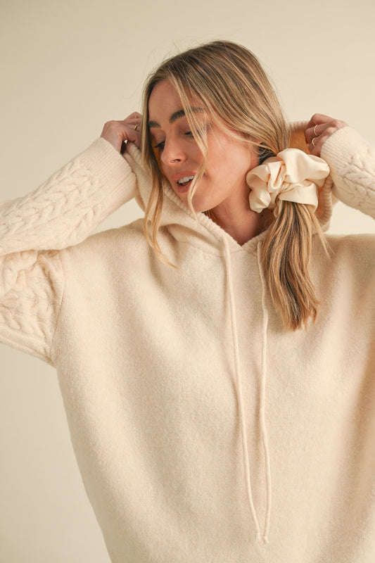 Hooded Knit Pullover in Cream