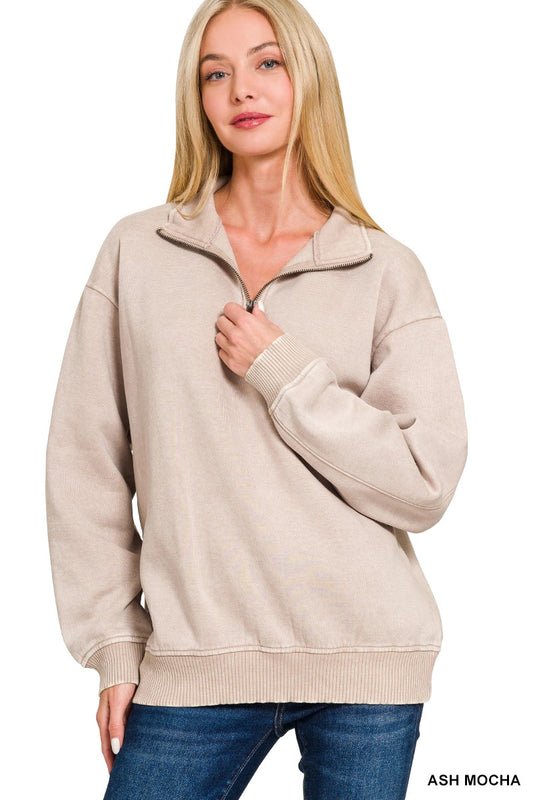 Audri Acid Wash Pullover in Ash Mocha