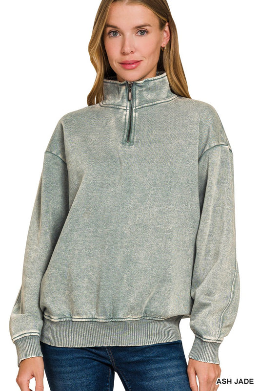 Audri Acid Wash Pullover in Ash Jade