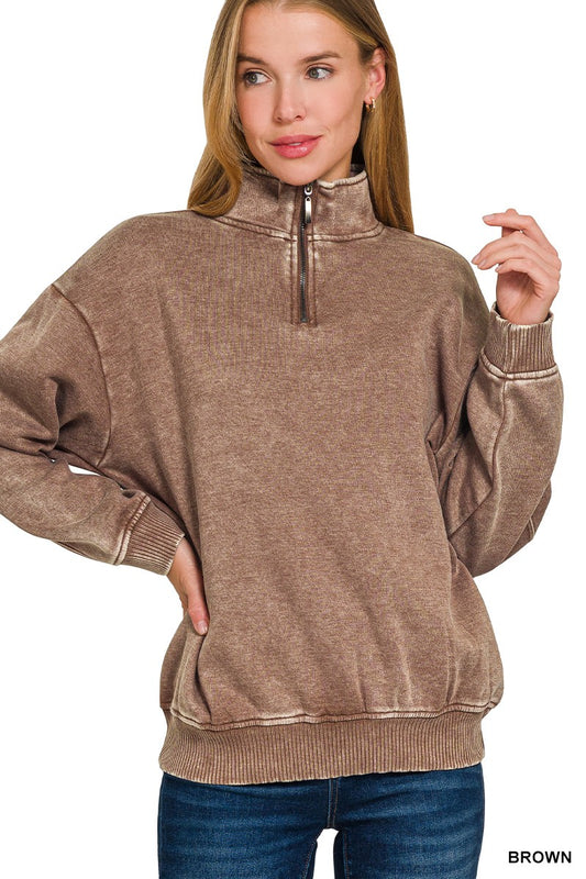 Audri Acid Wash Pullover in Brown
