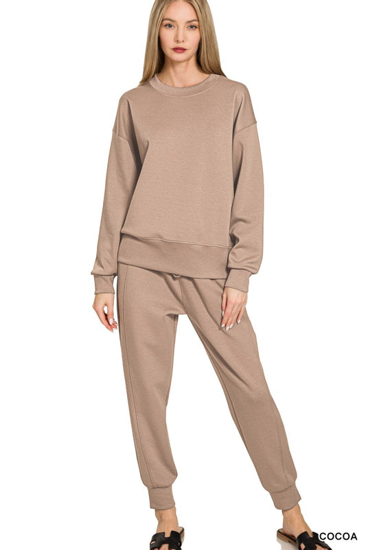 Scuba Crew neck Pullover Jogger SET In Cocoa
