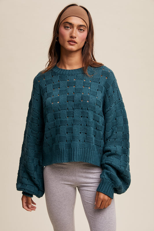 Weave Knit Sweater In Teal