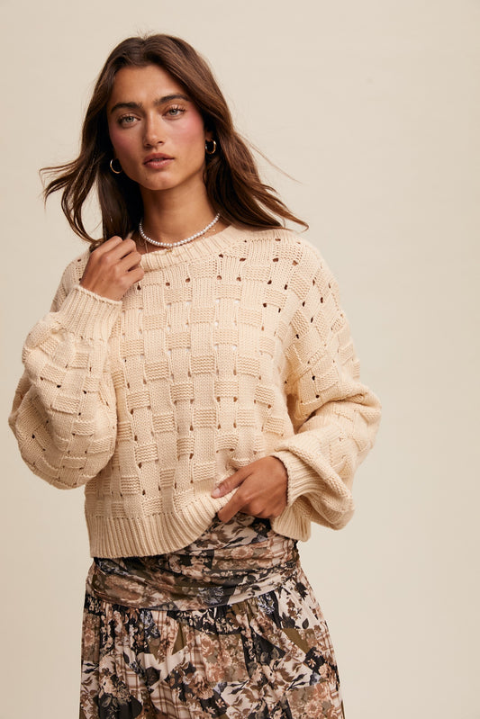 Weave Knit Sweater In Cream