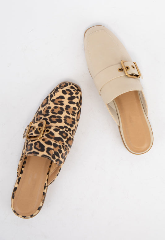 Square Toe Slip On Mules in Leopard