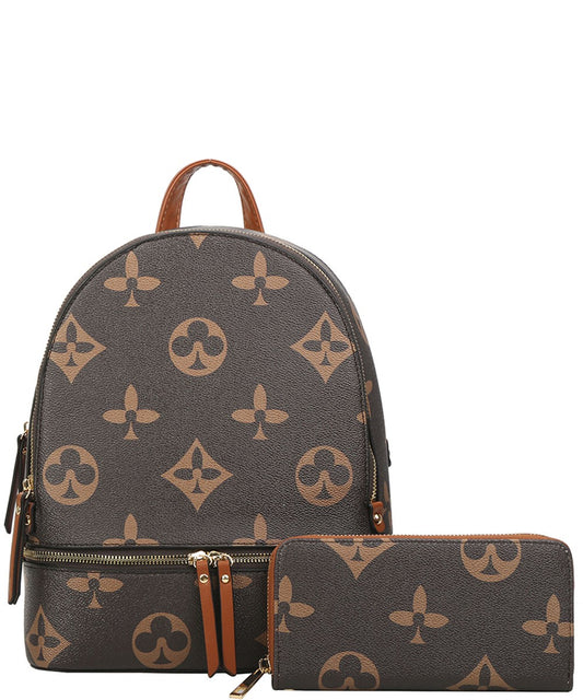 Monogram Backpack and wallet Set in Brown/ Coffee