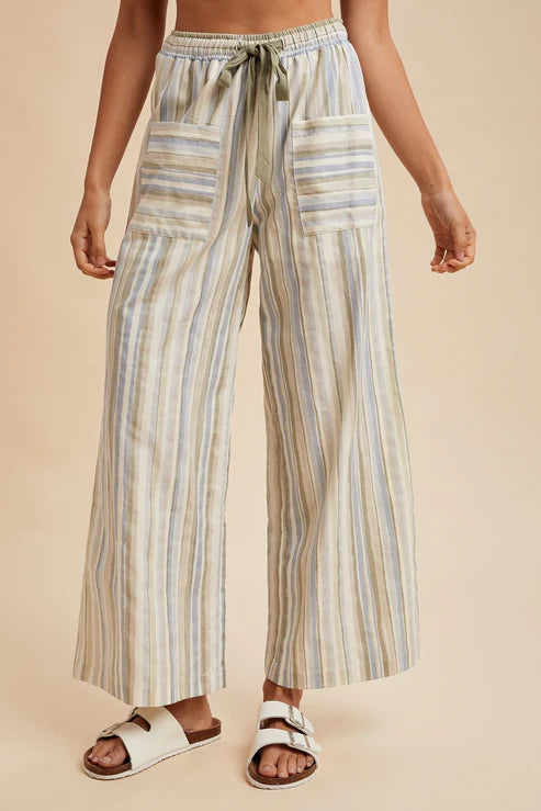 Sage Striped Linen Pant