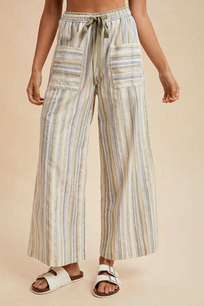 Sage Striped Linen Pant