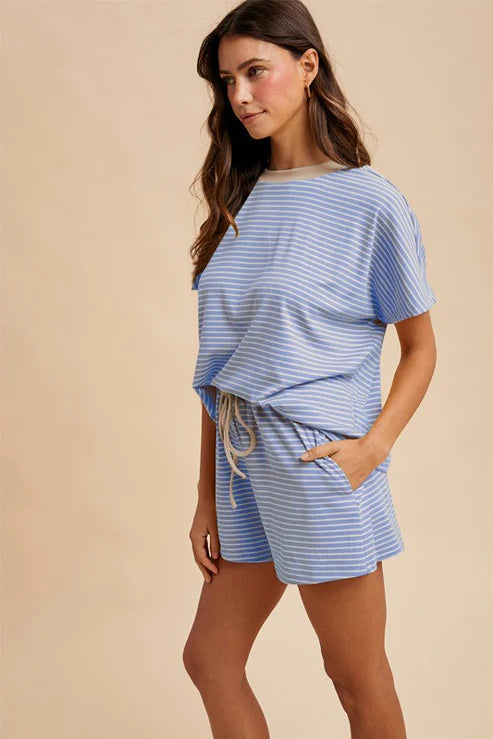 Nicole Striped Set in Blue/ Taupe