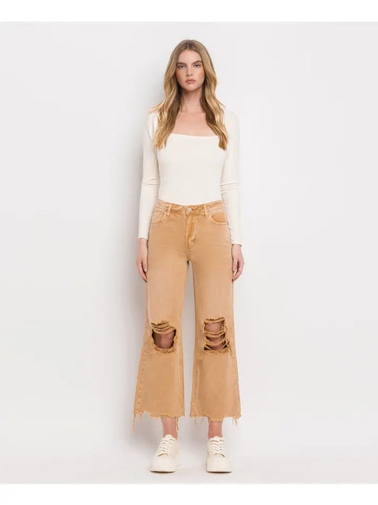 Vivian 90's Crop Flare Jeans in Mustard