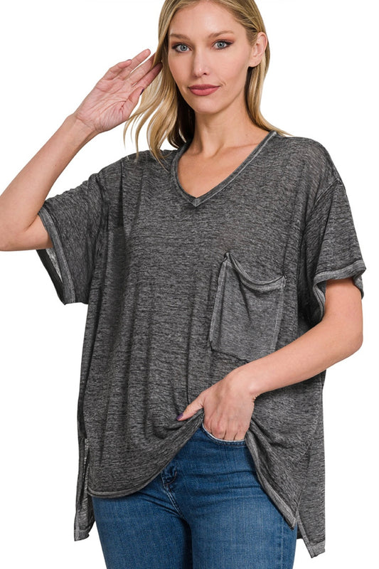 Miller Scoop V-Neck Top in Ash Black