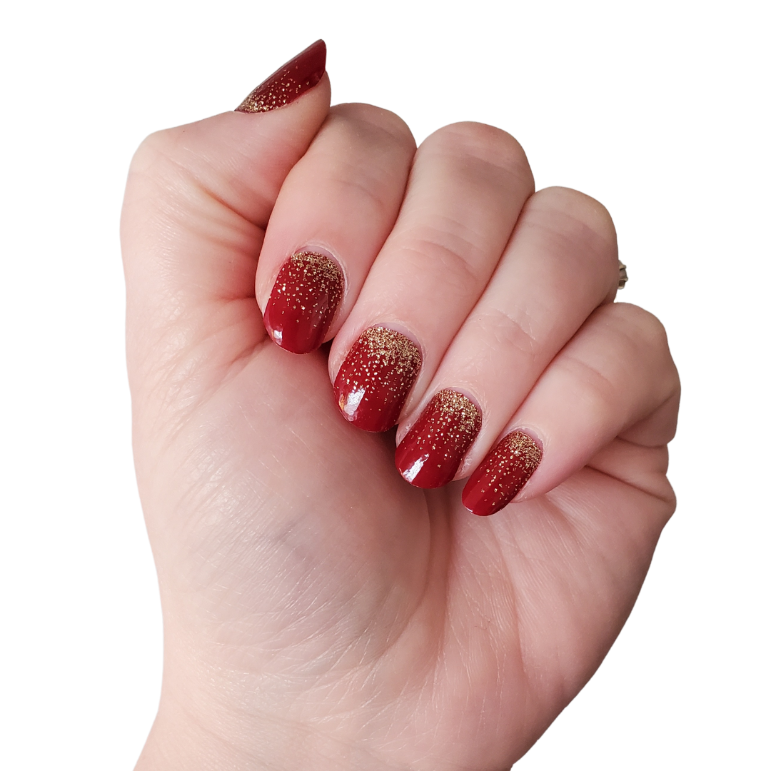 Ivy & Ash - Wassail | Deep Red Gold Glitter Christmas Holiday Nail Wraps