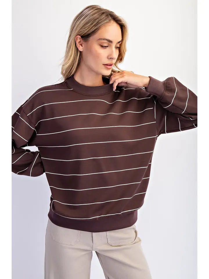 Regency Striped Crew Neck- Espresso