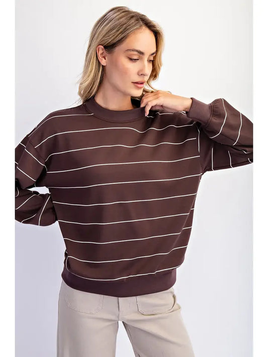 Regency Striped Crew Neck- Espresso