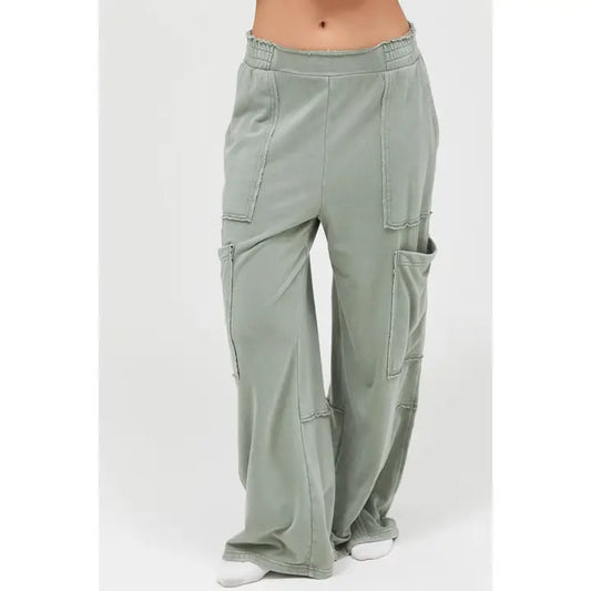 Wide Leg Cargo Pants in Sage