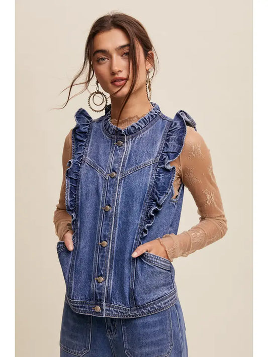 Nora Denim Ruffle Sleeve Vest