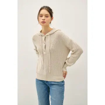 Harper Henley Hoodie in Stone